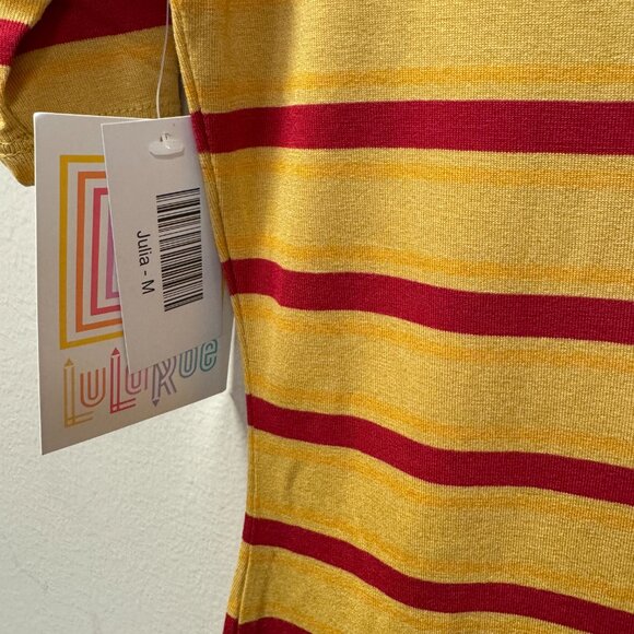 LuLaRoe Julia Dress Mustard Red Stripe NWT size M - Picture 4 of 10